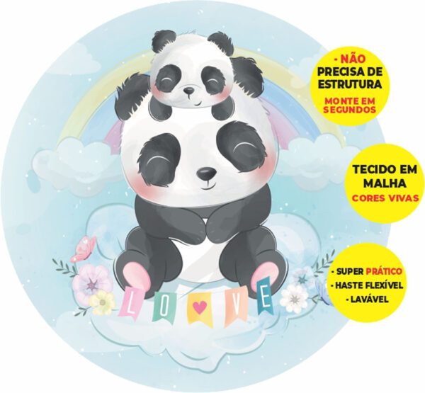 Painel Redondo 3D Panda  Abre Fácil Tecido