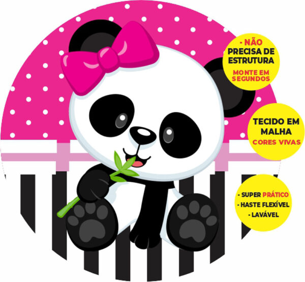 Painel Redondo 3D Panda  Abre Fácil Tecido