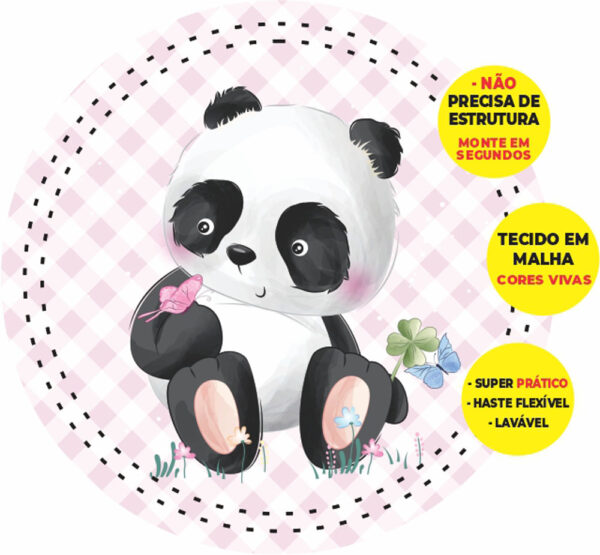 Painel Redondo 3D Panda  Abre Fácil Tecido