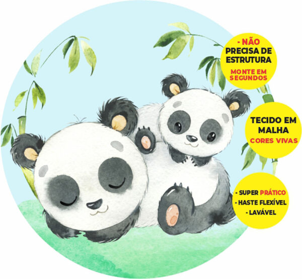Painel Redondo 3D Panda  Abre Fácil Tecido