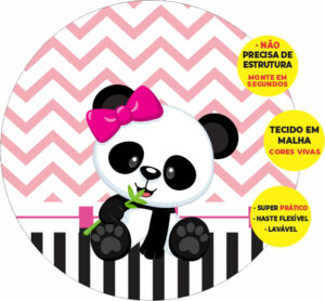 Painel Redondo 3D Panda Listra Abre Fácil Tecido