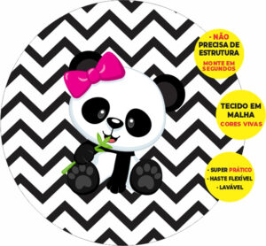 Painel Redondo 3D Panda Listra Abre Fácil Tecido