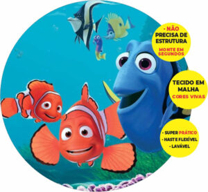 Painel Redondo 3D Procurando Nemo Abre Fácil Tecido