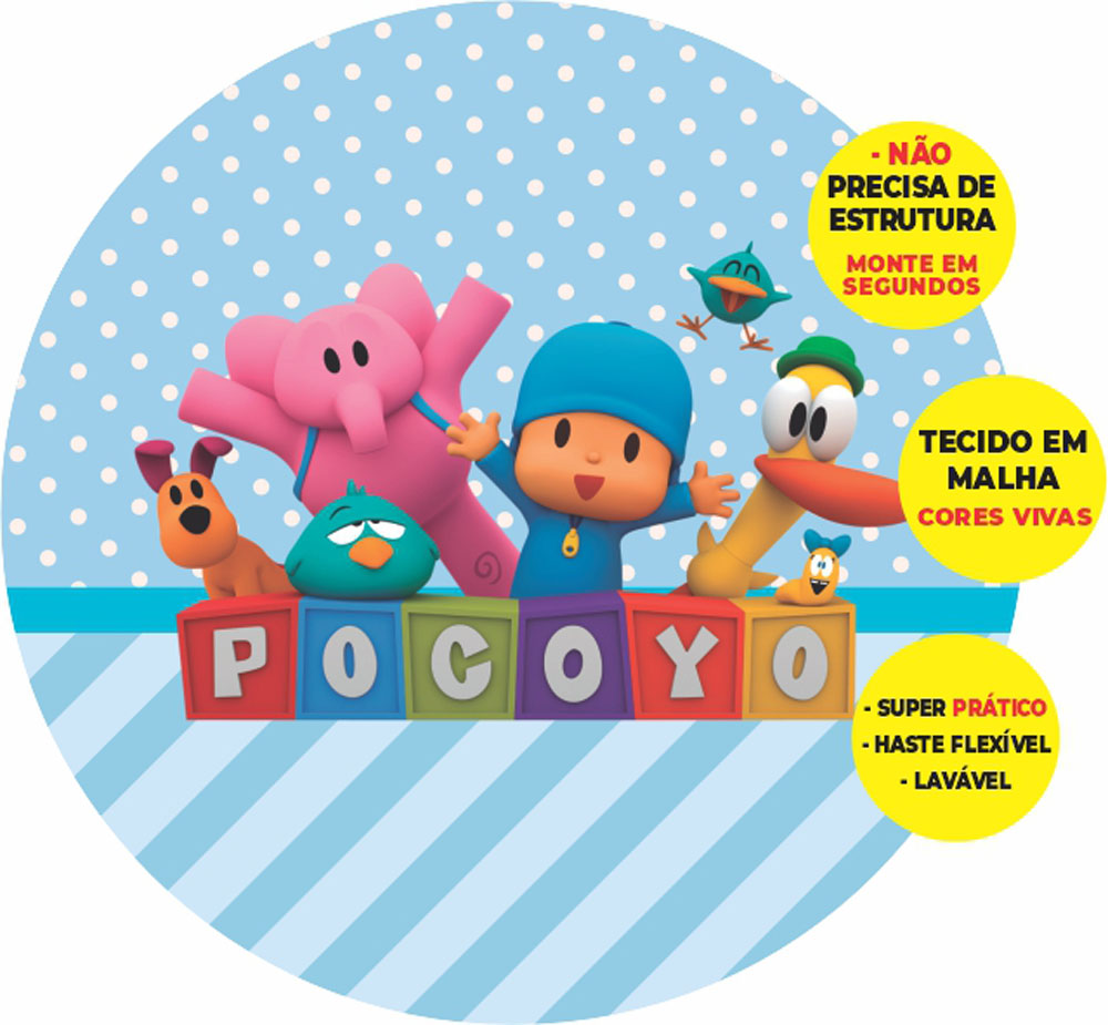 Painel Redondo 3D Pocoyo Abre Fácil Tecido