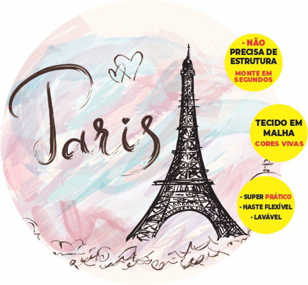 Painel Redondo 3D Paris Abre Fácil Tecido