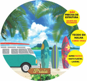 Painel Redondo 3D Praia  Abre Fácil Tecido