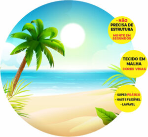 Painel Redondo 3D Praia  Abre Fácil Tecido