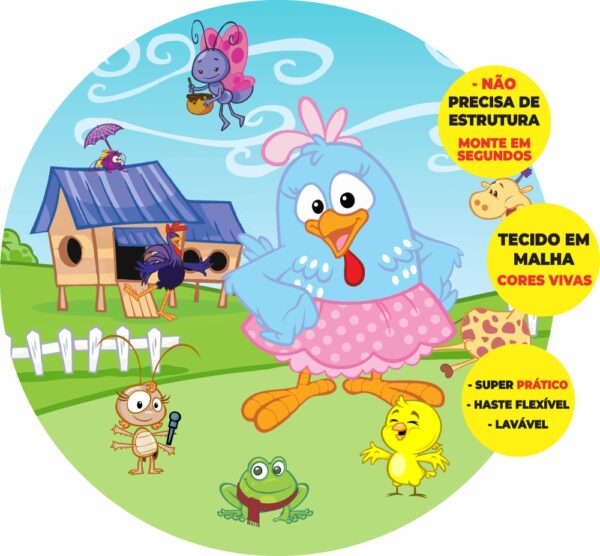 Painel Redondo 3D Galinha Pintadinha Abre Fácil Tecido