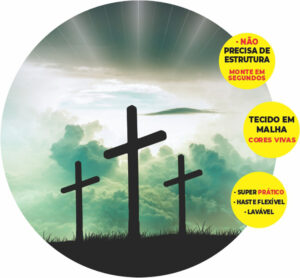 Painel Redondo 3D Religioso Cruz Abre Fácil Tecido