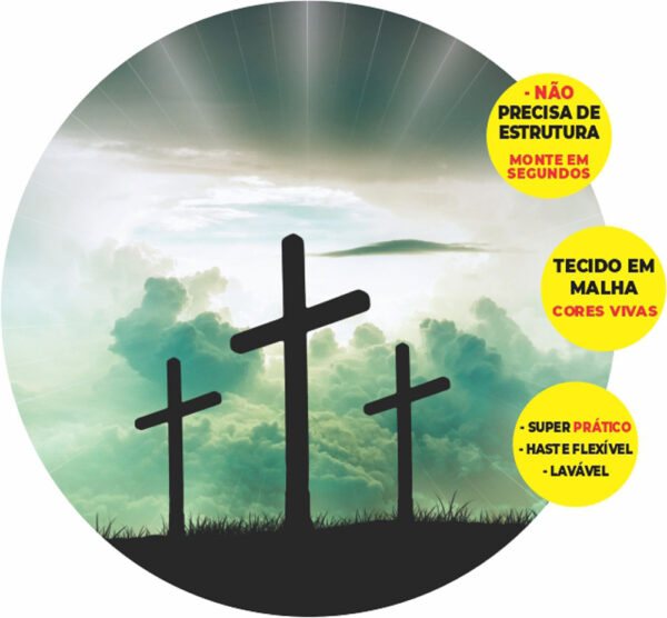 Painel Redondo 3D Religioso Cruz Abre Fácil Tecido