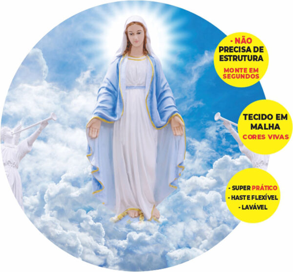 Painel Redondo 3D Religioso Maria Abre Fácil Tecido