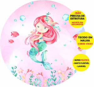 Painel Redondo 3D Sereia Abre Fácil Tecido