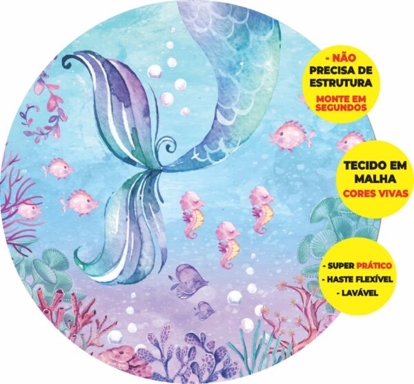 Painel Redondo 3D Cauda Sereia Abre Fácil Tecido