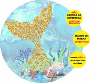 Painel Redondo 3D Cauda Sereia Abre Fácil Tecido