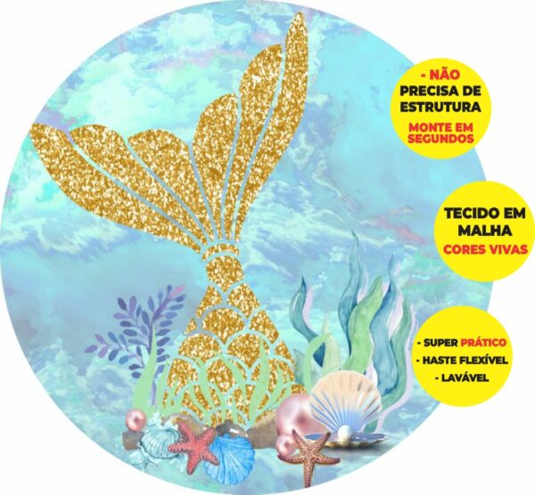 Painel Redondo 3D Cauda Sereia Abre Fácil Tecido