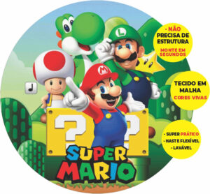 Painel Redondo 3D Super Mario Abre Fácil Tecido