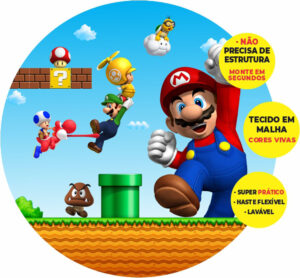 Painel Redondo 3D Super Mario Abre Fácil Tecido
