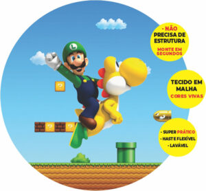 Painel Redondo 3D Super Mario Abre Fácil Tecido