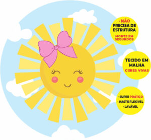Painel Redondo 3D Sol Cute Abre Fácil Tecido