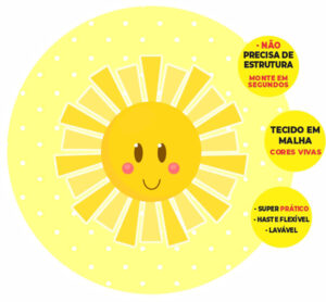 Painel Redondo 3D Sol Cute Amarelo Abre Fácil Tecido