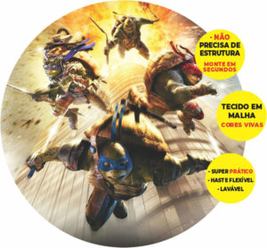 Painel Redondo 3D Tartarugas Ninjas Abre Fácil Tecido