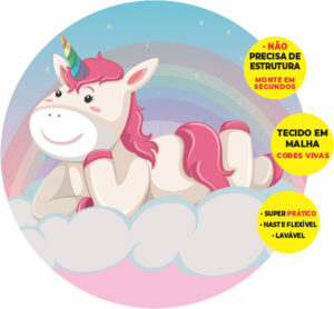 Painel Redondo 3D Unicórnio Cute Abre Fácil Tecido