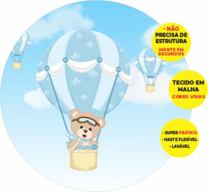 Painel Redondo 3D Ursinho Baloeiro Abre Fácil Tecido
