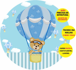 Painel Redondo 3D Ursinho Baloeiro Abre Fácil Tecido