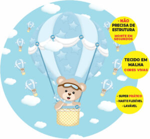 Painel Redondo 3D Ursinho Baloeiro Abre Fácil Tecido