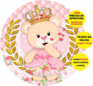 Painel Redondo 3D Ursinha Princesa Abre Fácil Tecido