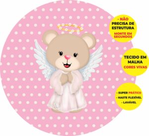 Painel Redondo 3D Batizado Abre Fácil Tecido