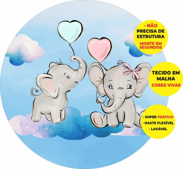 Painel Redondo 3D Chá Revelação Abre Fácil Tecido