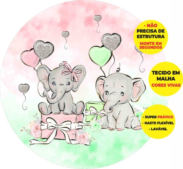 Painel Redondo 3D Chá Revelação Abre Fácil Tecido