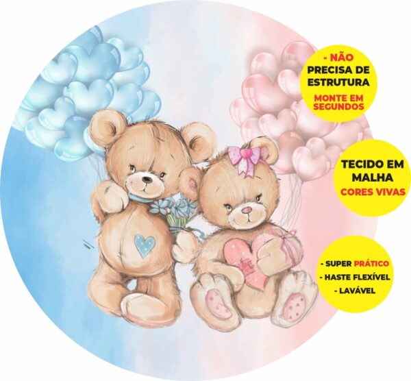 Painel Redondo 3D Chá Revelação Abre Fácil Tecido