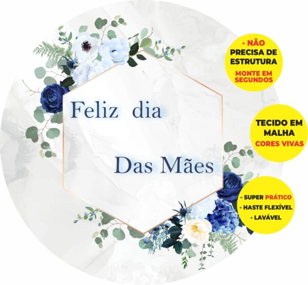 Painel Redondo 3D Dia Das Mães Abre Fácil Tecido