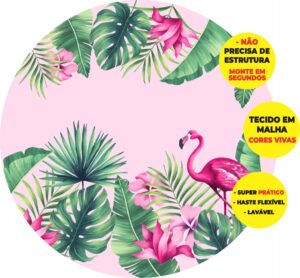 Painel Redondo 3D Flamingo Abre Fácil Tecido