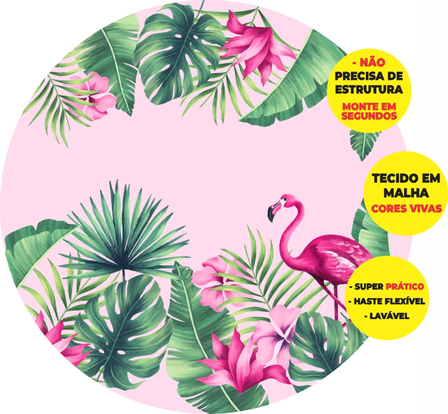 Painel Redondo 3D Flamingo Abre Fácil Tecido