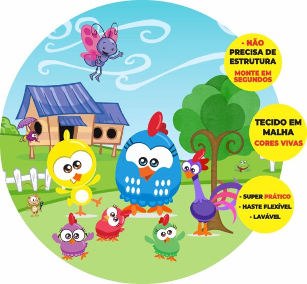 Painel Redondo 3D Galinha Pintadinha Mini Abre Fácil Tecido
