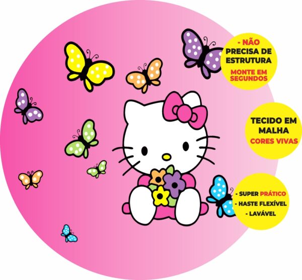 Painel Redondo 3D Hello Kitty Abre Fácil Tecido