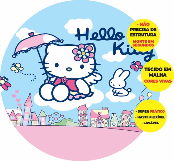 Painel Redondo 3D Hello Kitty Abre Fácil Tecido