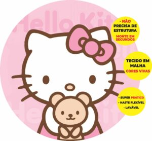 Painel Redondo 3D Hello Kitty Abre Fácil Tecido
