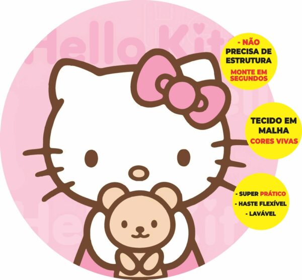 Painel Redondo 3D Hello Kitty Abre Fácil Tecido
