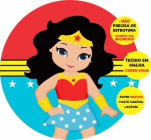 Painel Redondo 3D Mulher Maravilha Cute Abre Fácil Tecido