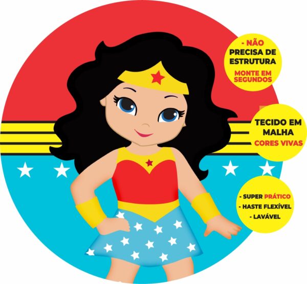 Painel Redondo 3D Mulher Maravilha Cute Abre Fácil Tecido