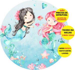 Painel Redondo 3D Sereia Abre Fácil Tecido