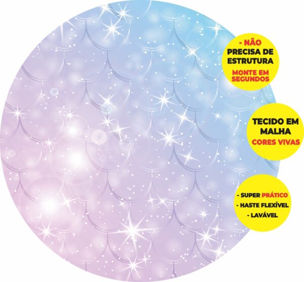 Painel Redondo 3D Cauda Sereia Abre Fácil Tecido