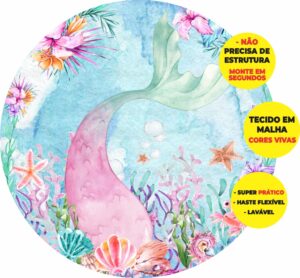 Painel Redondo 3D Cauda Sereia Abre Fácil Tecido