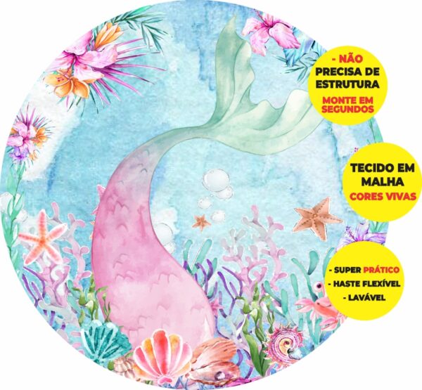 Painel Redondo 3D Cauda Sereia Abre Fácil Tecido