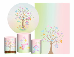 Kit Casado Jardim Candy Painel Redondo Trio Capas Cilindro Retangular Vertical Em Tecido