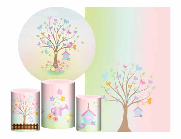 Kit Casado Jardim Candy Painel Redondo Trio Capas Cilindro Retangular Vertical Em Tecido